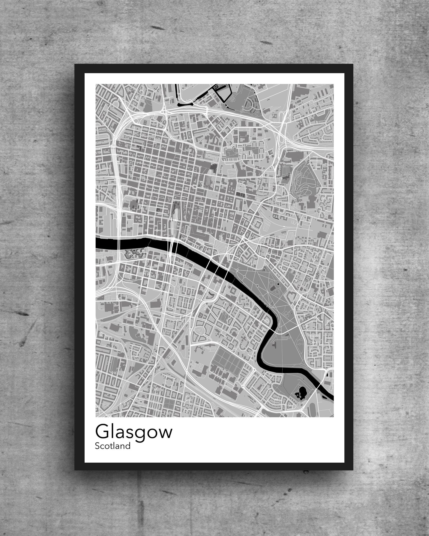 Glasgow modern minimalist map print poster. Quality colourful poster of Glasgow Scotland on quality art paper