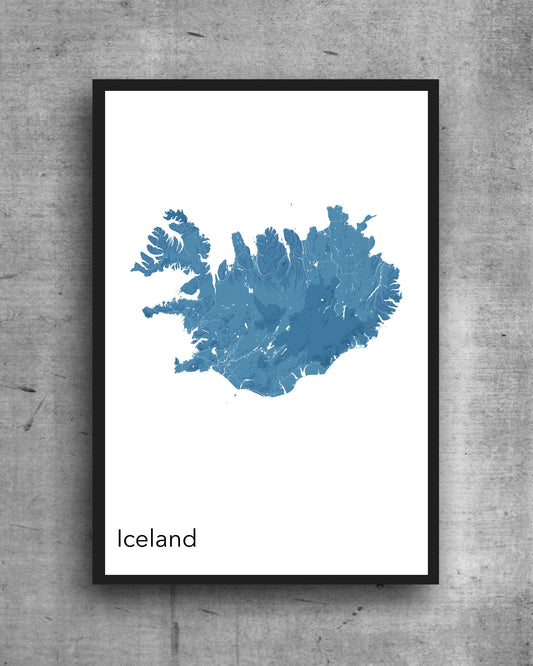 Iceland  modern minimalist map print of  Quality colourful poster of Iceland on quality art pape