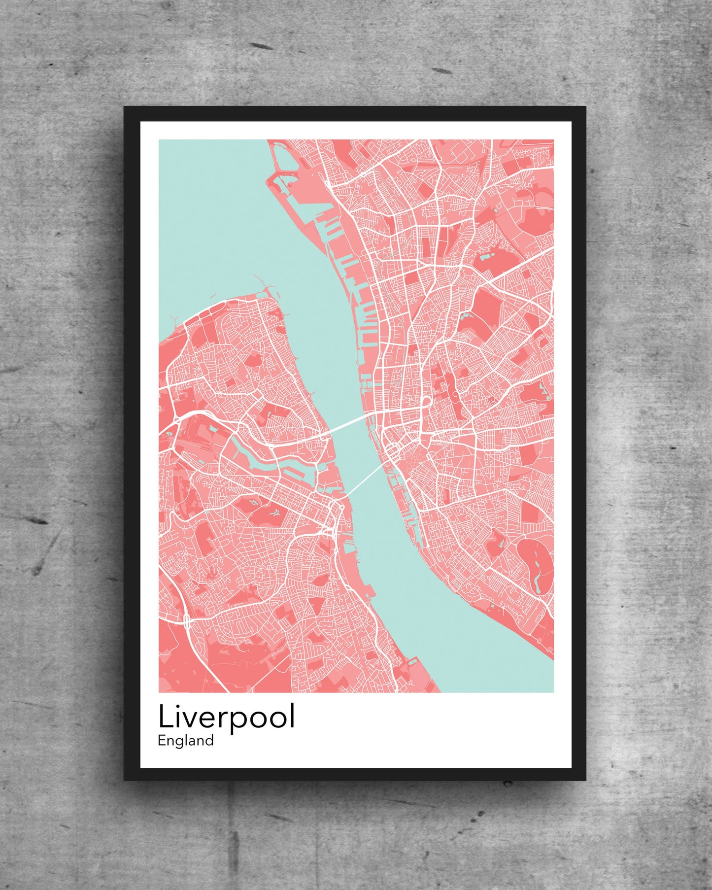 Liverpool  modern minimalist map print poster. Quality colourful poster of Liverpool England quality art paper