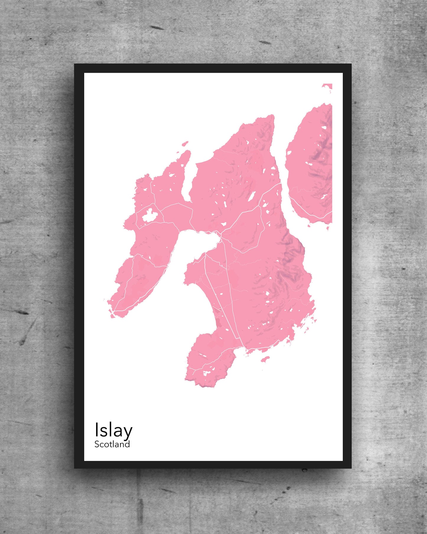 Islay modern minimalist map print poster. Quality colourful poster of Islay island in Scotland quality art paper