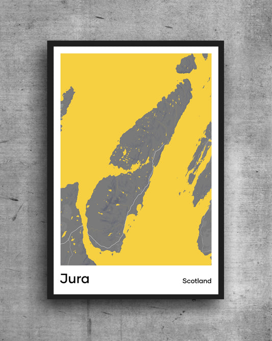 Jura modern minimalist map print poster. Quality colourful poster of island of Jura Scotland on quality art paper