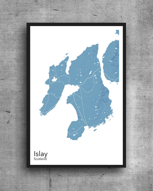 Islay modern minimalist map print poster. Quality colourful poster of Islay island in Scotland quality art paper