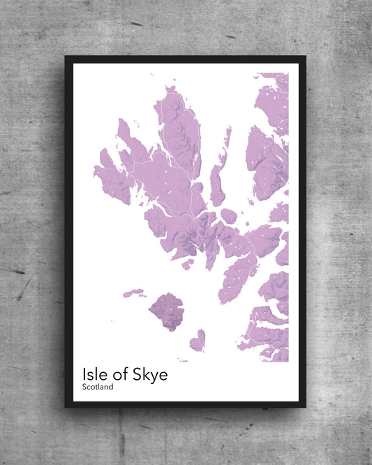 Isle of Skye modern minimalist map print poster. Quality colourful poster of Skye in Scotland on quality art paper