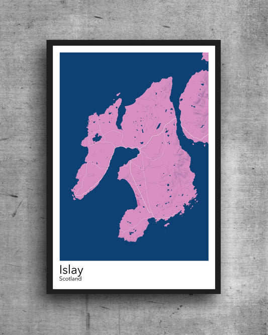 Islay modern minimalist map print poster. Quality colourful poster of Islay island in Scotland quality art paper