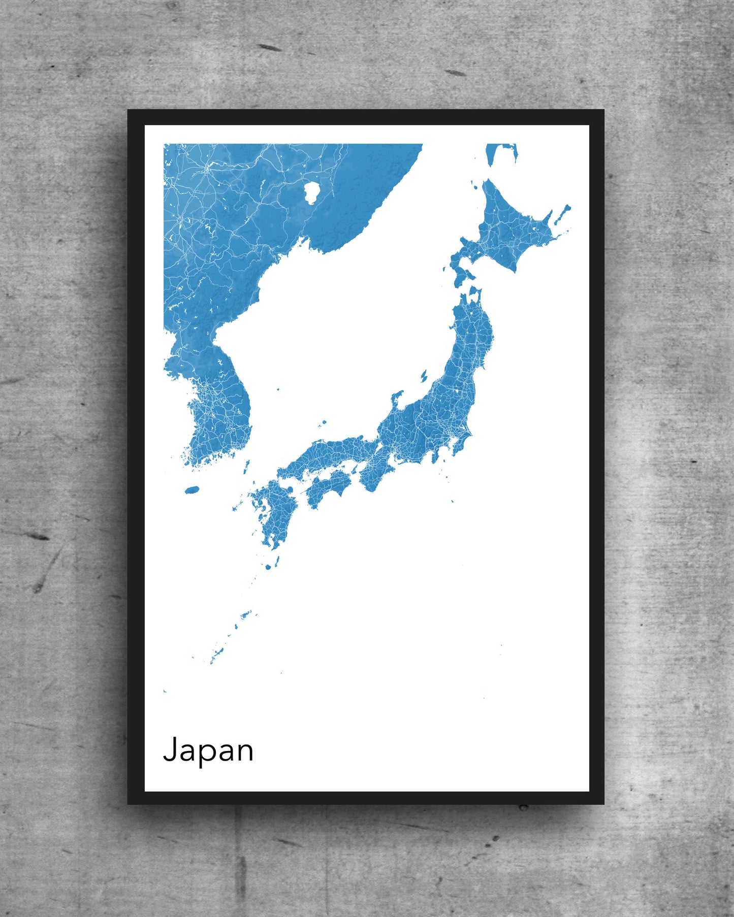 Japan modern minimalist map print poster. Quality colourful poster of Japan on quality art paper