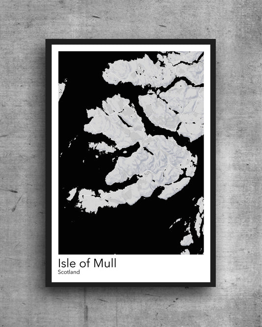 Mull modern minimalist map print poster. Quality colourful poster of island of Mull Scotland quality art paper