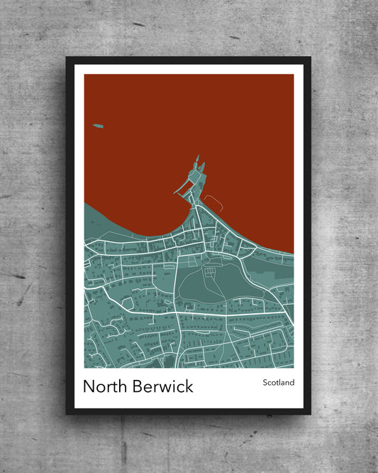 North Berwick  modern minimalist map print poster. Quality colourful poster of North Berwick Scotland quality art paper