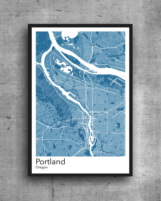 Portland modern minimalist map print poster. A colourful poster of Portland Oregon on quality art paper