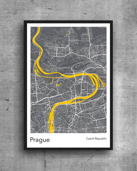 Prague modern minimalist map print of  Quality colourful poster of Prague Czech Republic on quality art paper