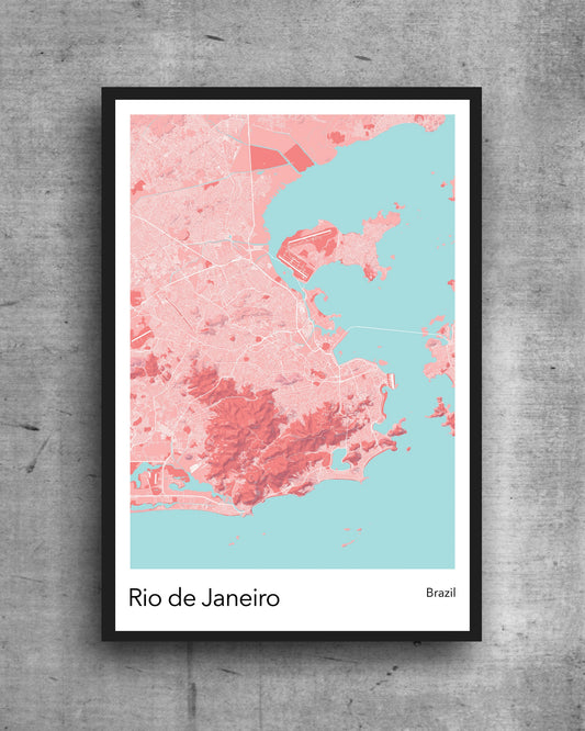 Rio de Janeiro modern minimalist map print poster. Quality colourful poster of Rio de Janeiro Brazil on quality art paper