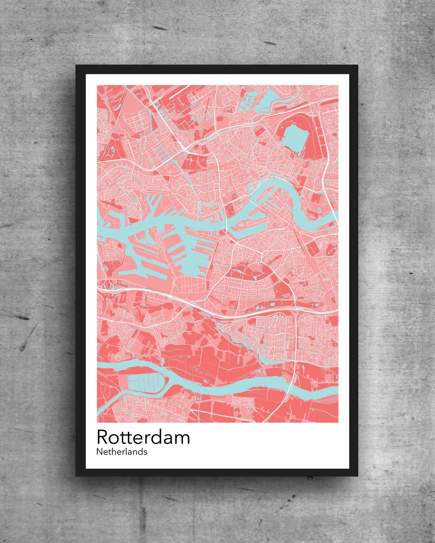 Rotterdam modern minimalist map print poster.  Quality colourful poster of Rotterdam Netherlands on quality art paper