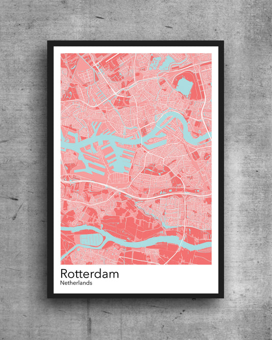 Rotterdam modern minimalist map print poster.  Quality colourful poster of Rotterdam Netherlands on quality art paper