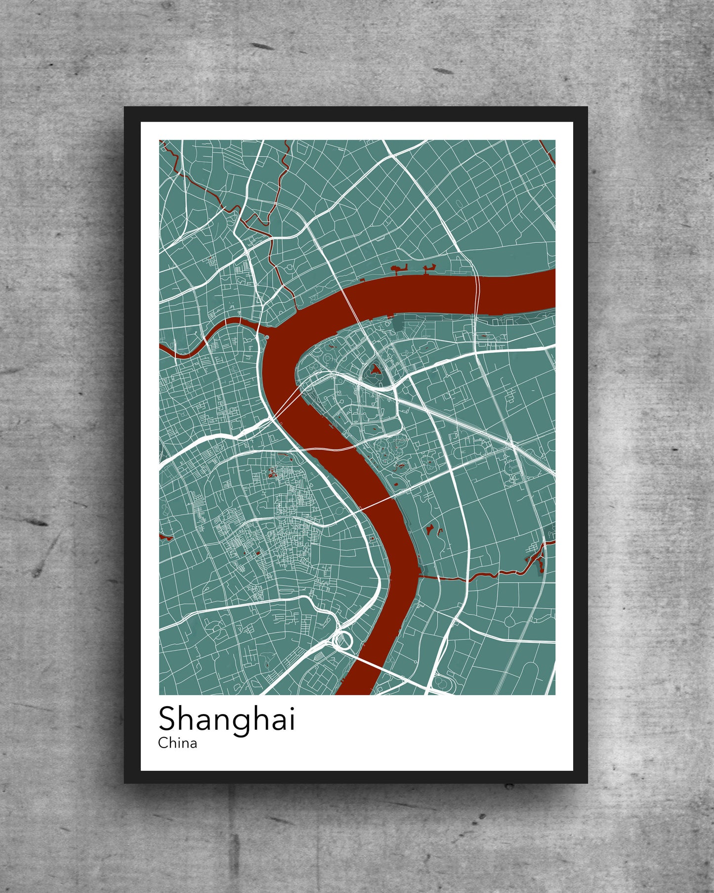 Shanghai modern minimalist map print poster. Quality colourful poster of Shanghai China quality art paper