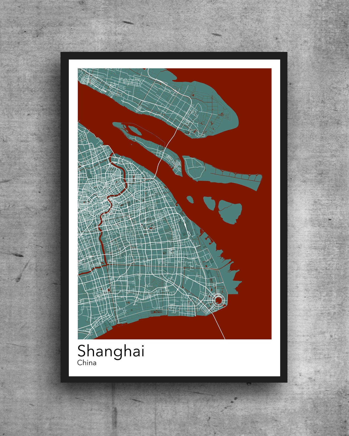 Shanghai modern minimalist map print poster. Quality colourful poster of Shanghai China quality art paper