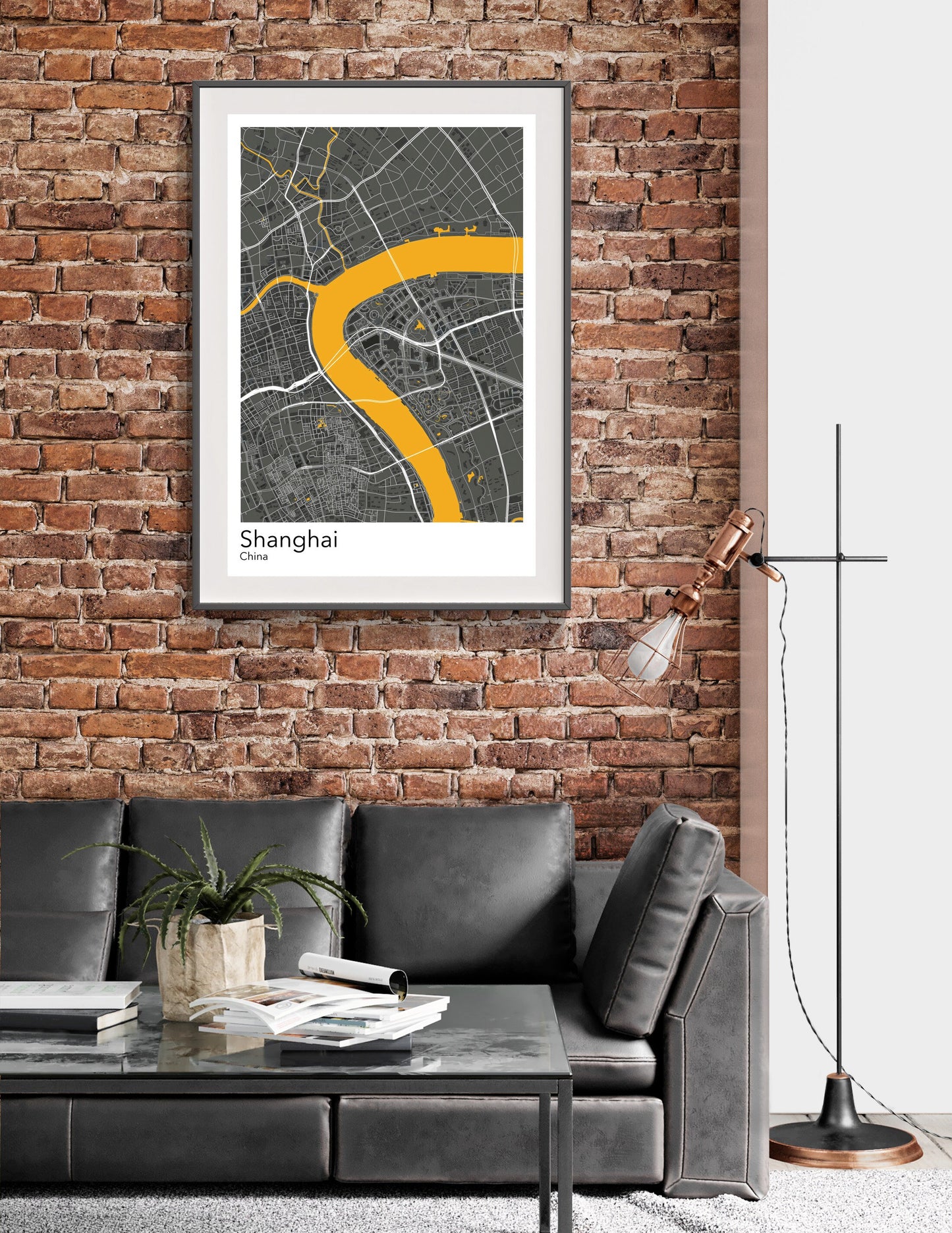 Shanghai modern minimalist map print poster. Quality colourful poster of Shanghai China quality art paper