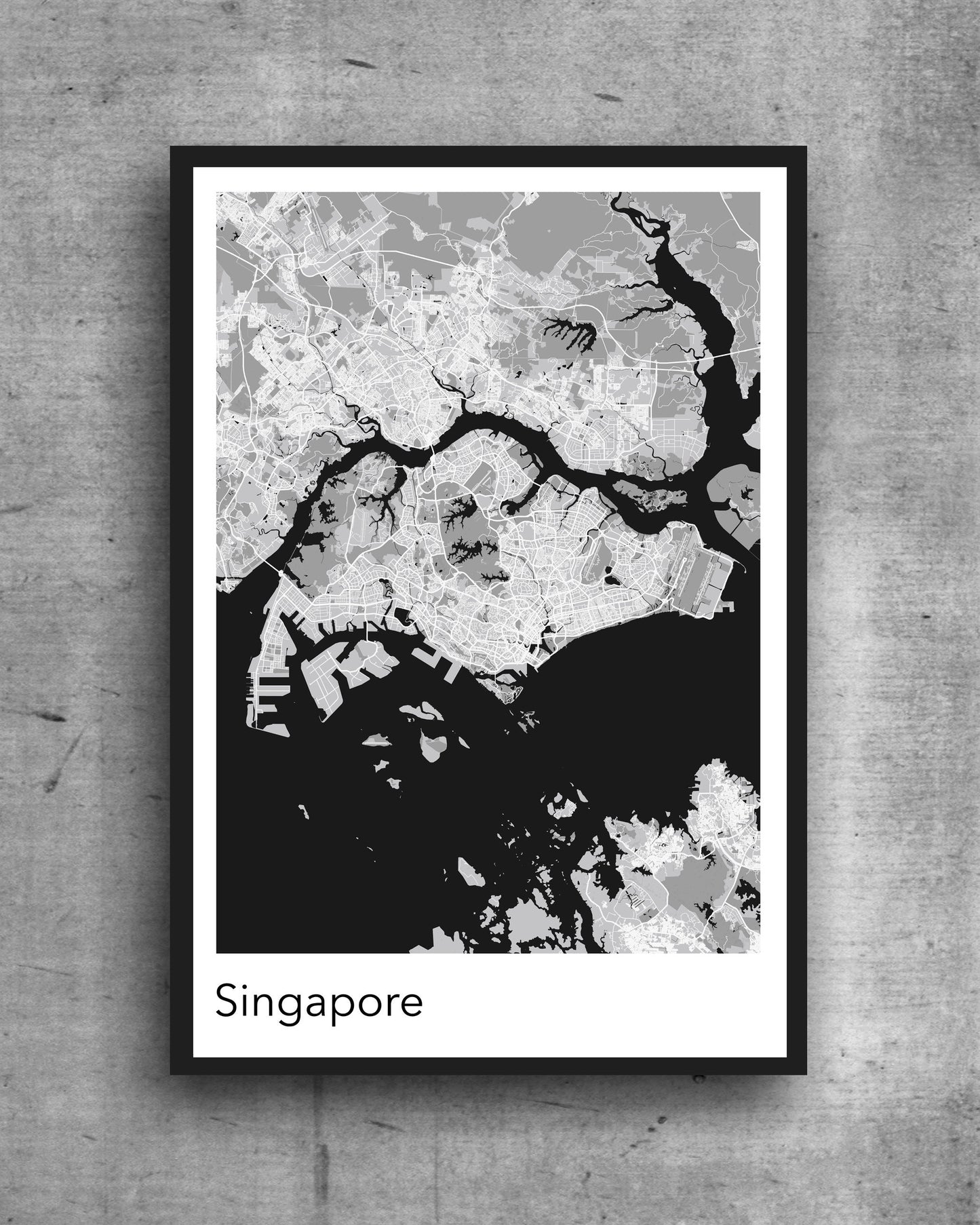 Singapore modern minimalist map print poster. Quality colourful poster of Singapore quality art paper