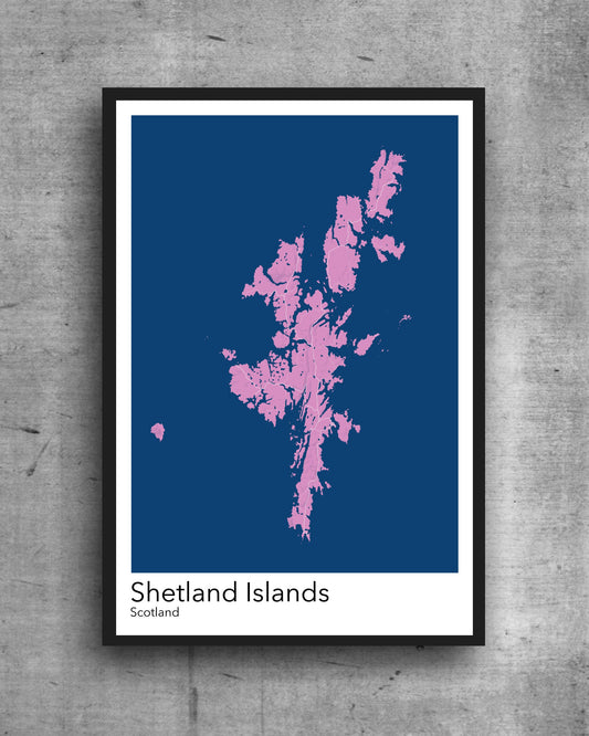 Shetland Islands modern minimalist map print poster. Quality colourful poster of Shetland Islands in Scotland on quality art paper