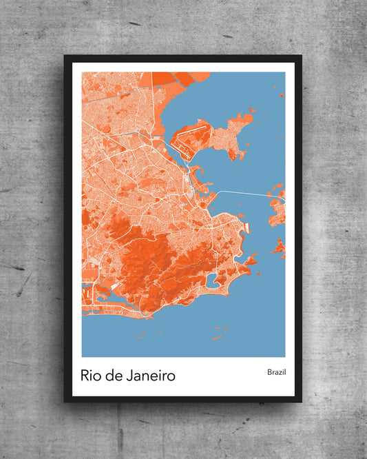 Rio de Janeiro modern minimalist map print poster. Quality colourful poster of Rio de Janeiro Brazil on quality art paper