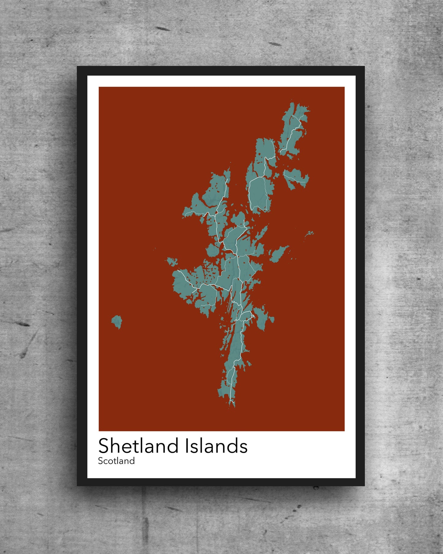 Shetland Islands modern minimalist map print poster. Quality colourful poster of Shetland Islands in Scotland on quality art paper