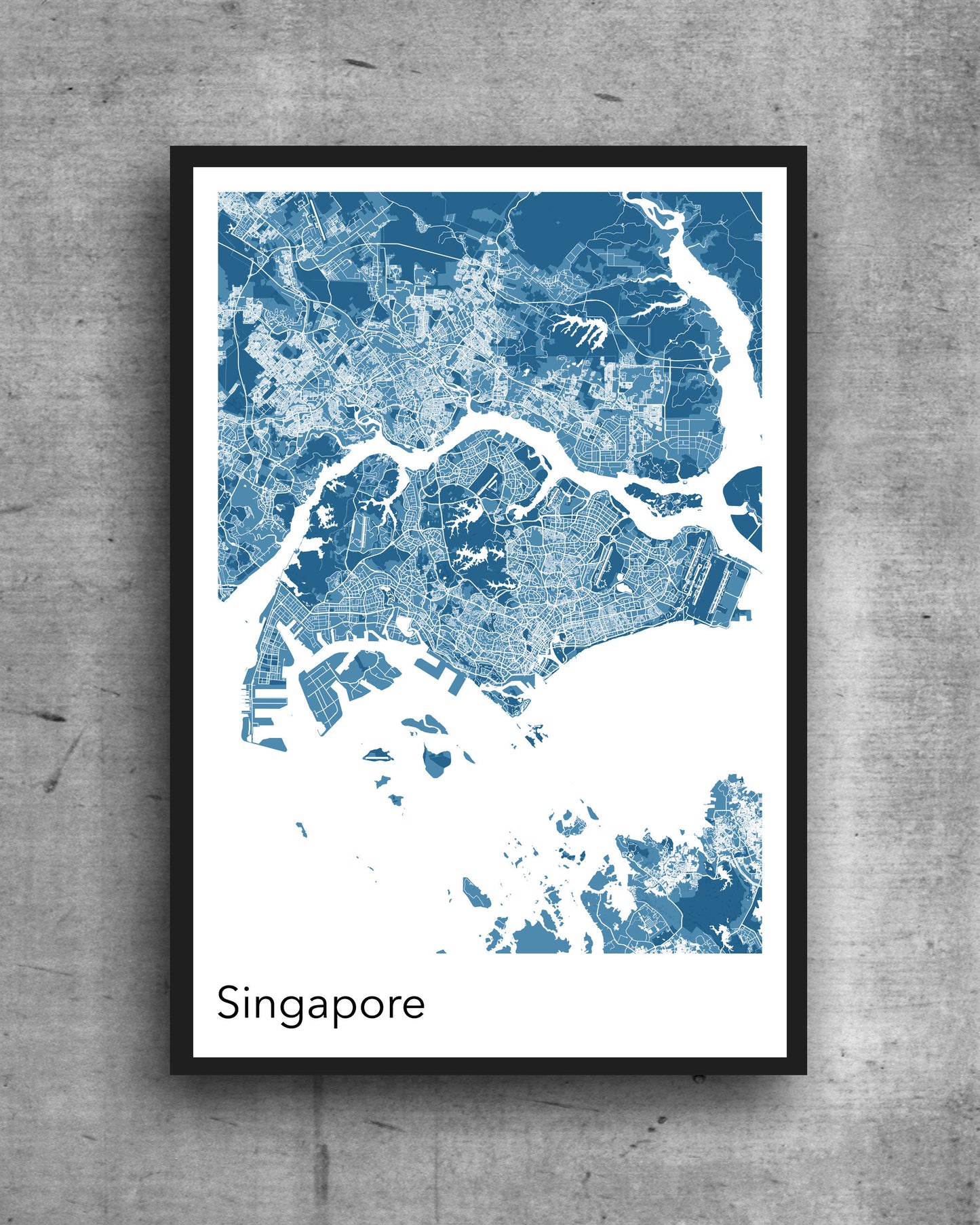 Singapore modern minimalist map print poster. Quality colourful poster of Singapore quality art paper