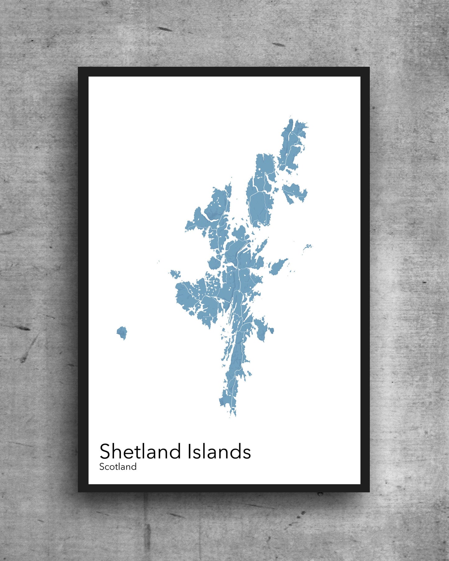 Shetland Islands modern minimalist map print poster. Quality colourful poster of Shetland Islands in Scotland on quality art paper