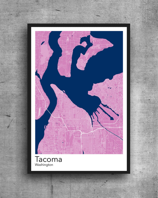 Tacoma modern minimalist map print poster. A colourful poster of Tacoma Washington on quality art paper