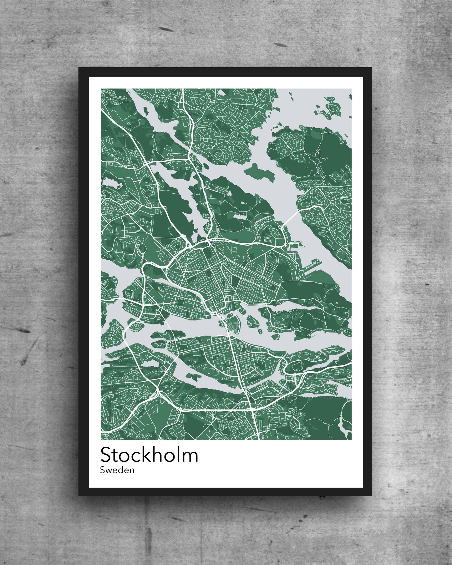 Stockholm modern minimalist map print of  Quality colourful poster of Stockholm Sweden on quality art paper