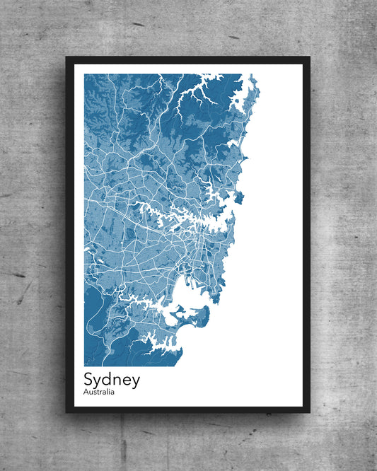 Sydney modern minimalist map print poster. Quality colourful poster of Sydney Australia quality art paper