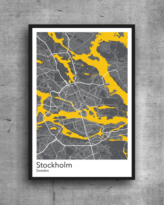 Stockholm modern minimalist map print of  Quality colourful poster of Stockholm Sweden on quality art paper