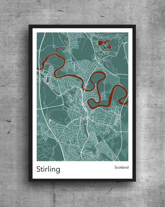 Stirling modern minimalist map print poster. Quality colourful poster of island of Stirling Scotland on quality art paper