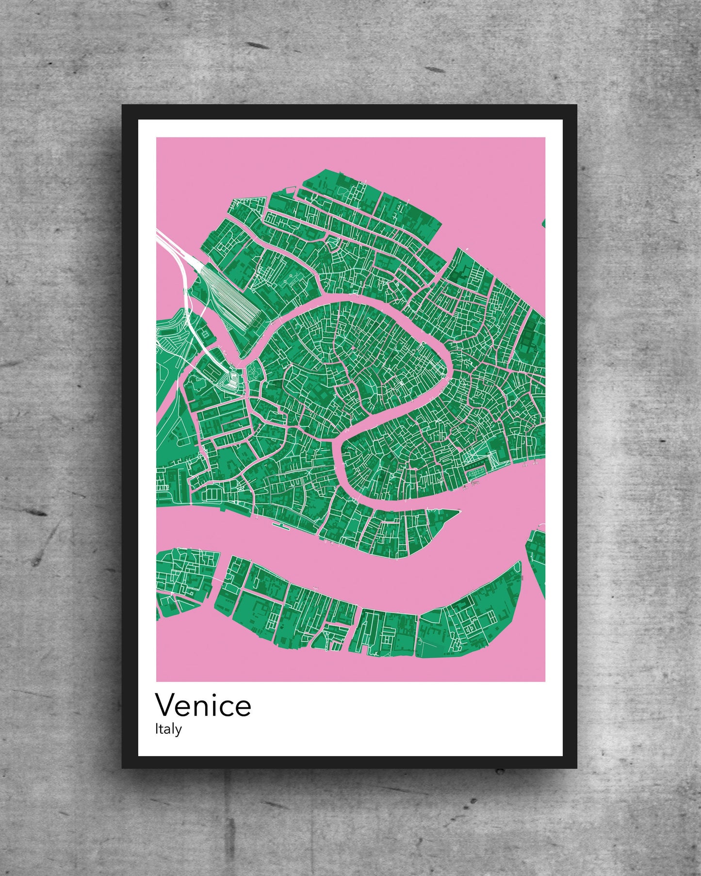 Venice modern minimalist map print poster.  Quality colourful poster of Venice Italy on quality art paper