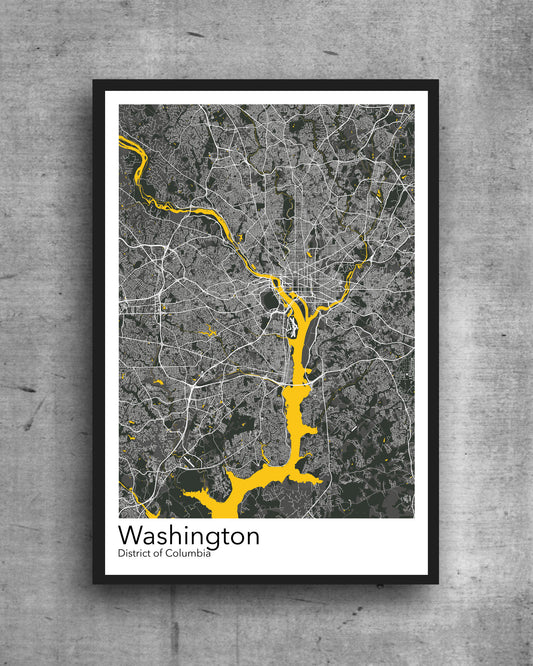 Washington DC modern minimalist map print poster. A colourful poster of Washington DC  on quality art paper