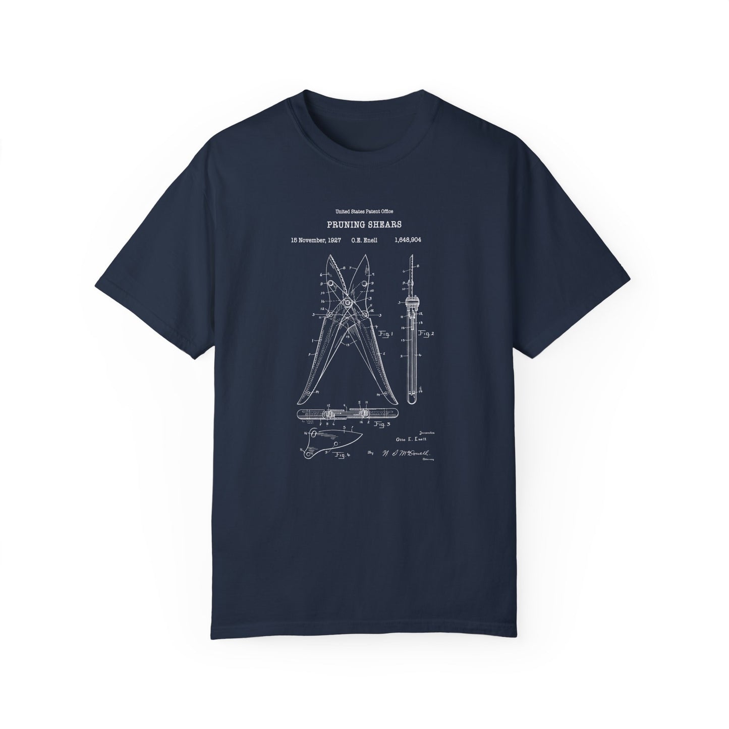 Pruning shears gardening patent from 1927 from the US Patent Office. A quality T shirt as gift for any gardener or garden enthusiast.