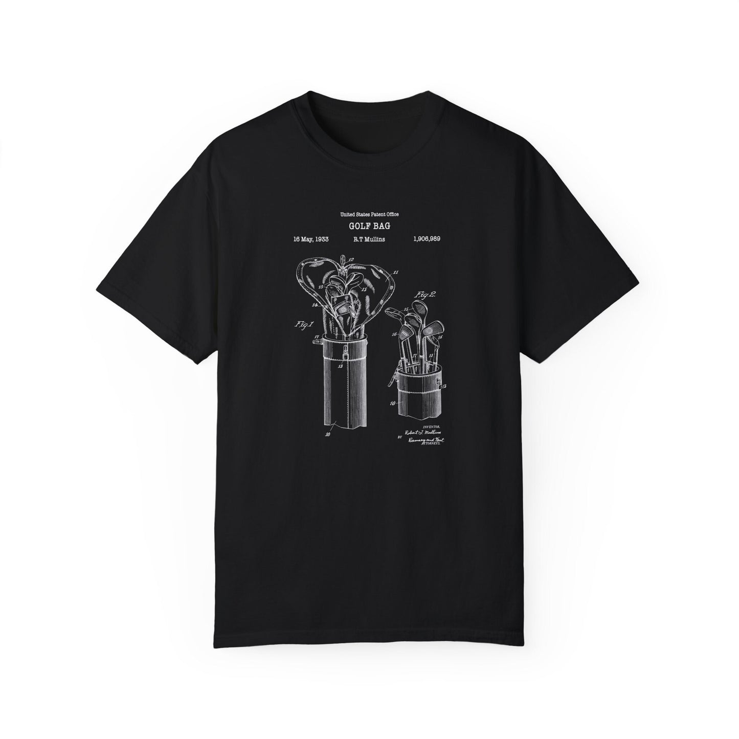 Antique golf bag design from 1933 from the US Patent Office. A quality T shirt as gift for any golfer or sport history buff