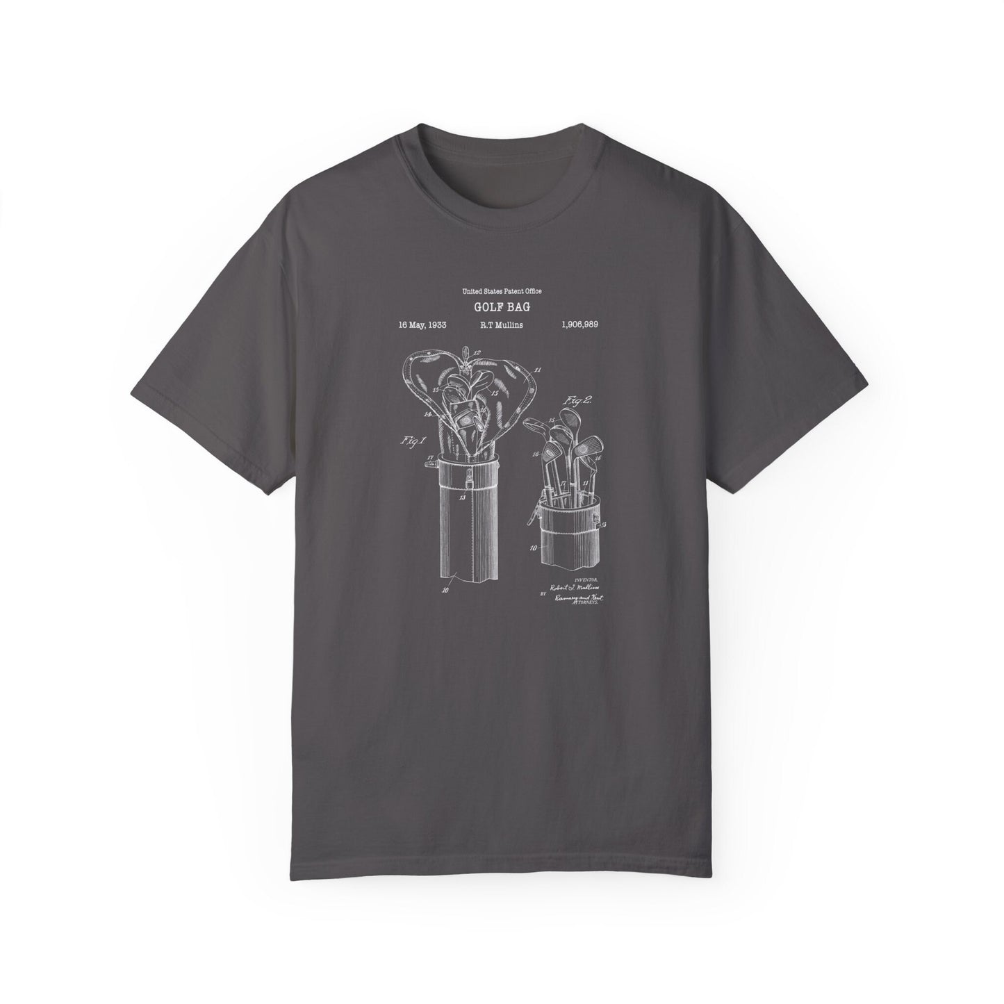 Antique golf bag design from 1933 from the US Patent Office. A quality T shirt as gift for any golfer or sport history buff