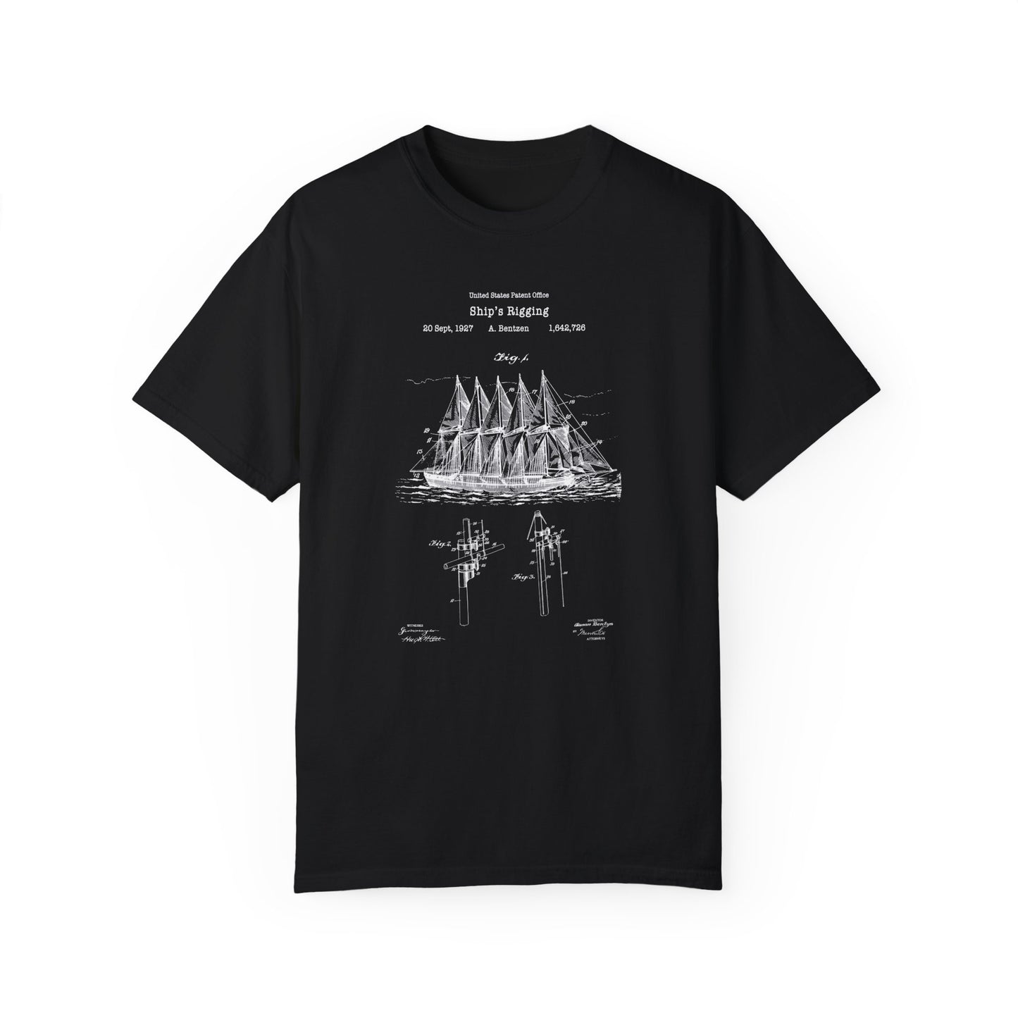 Old ships rigging maritime nautical design from US Patent Office. A quality T shirt perfect for sailors, sailing lovers, navy, naval, marine