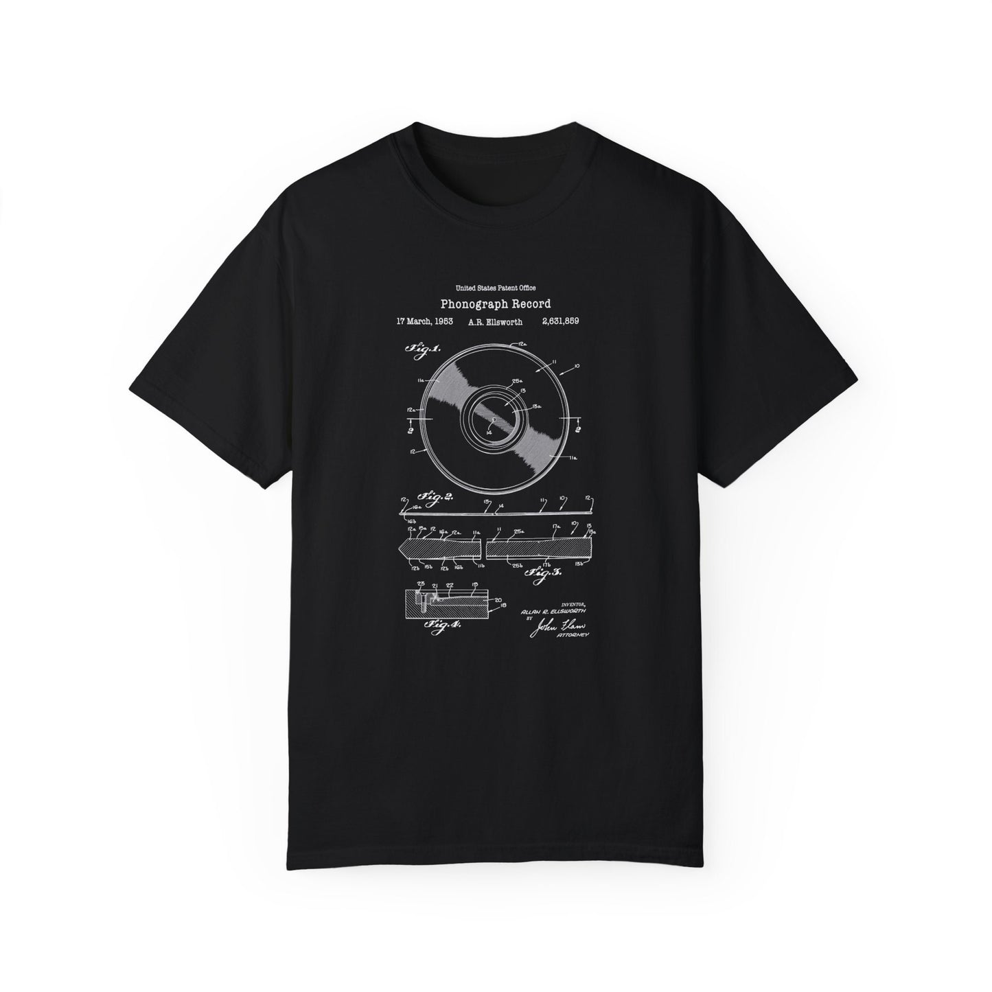 Old phonograph record design from US Patent Office. A quality T shirt perfect for music lover, hifi audiophiles, vinyl record collectors