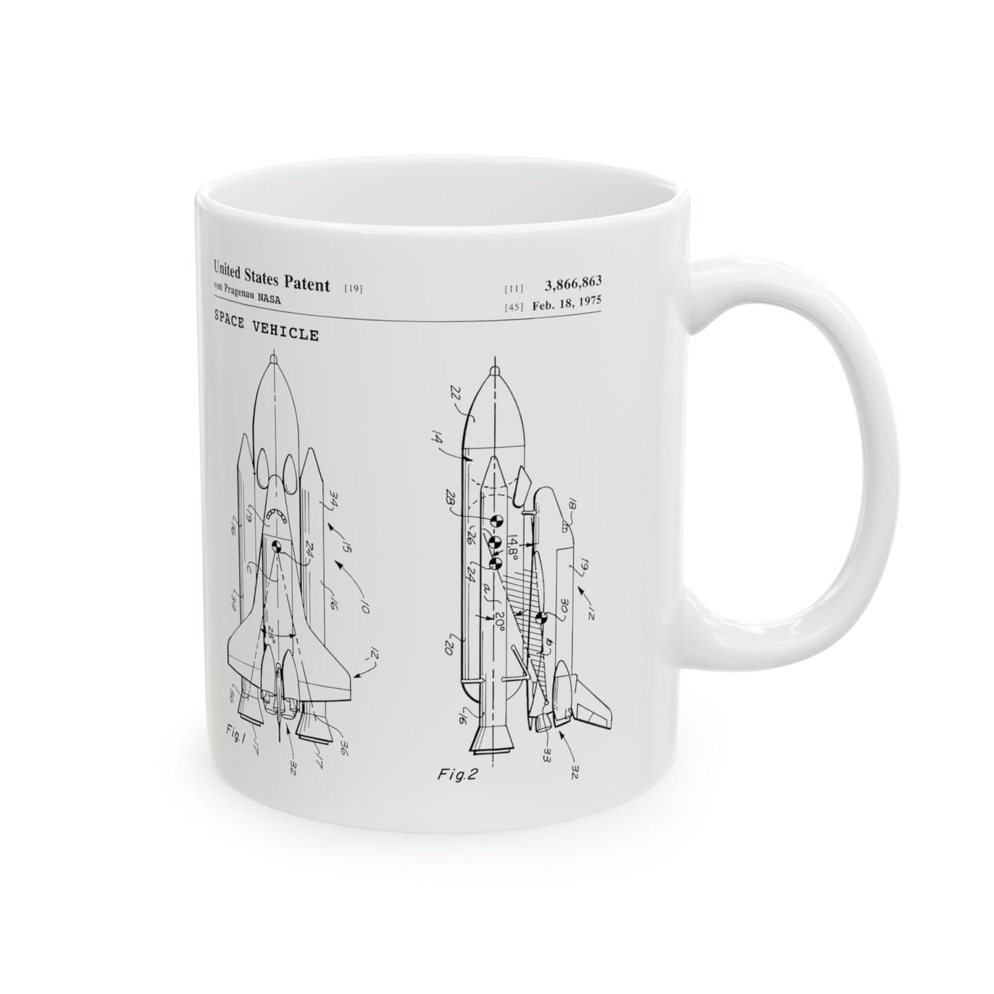 Space shuttle design from the US Patent Office. Perfect 11oz mug gift for any space science lover, NASA engineer scientist