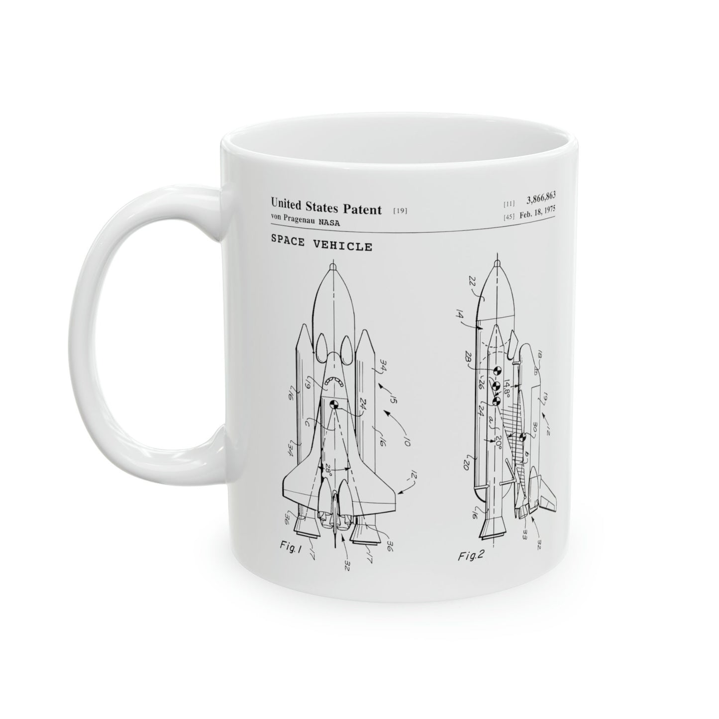 Space shuttle design from the US Patent Office. Perfect 11oz mug gift for any space science lover, NASA engineer scientist