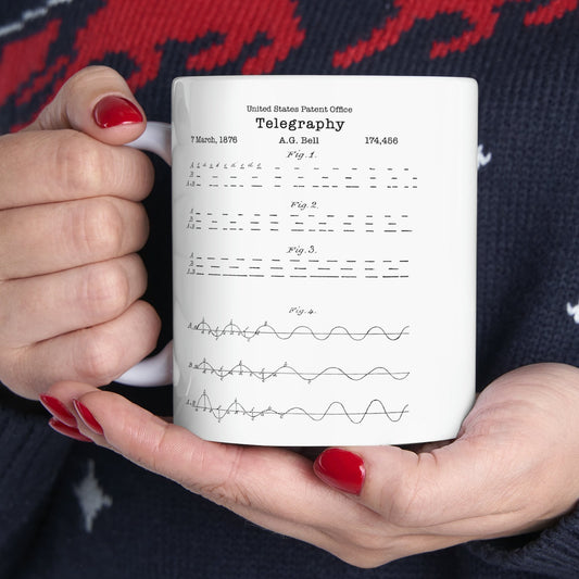 Famous Alexander Graham Bell morse code telegraphy invention from the US Patent Office. Perfect 11oz mug gift for engineers, scientists, IT