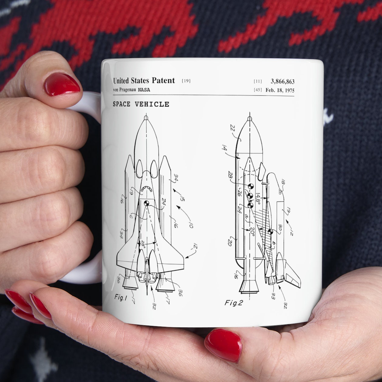 Space shuttle design from the US Patent Office. Perfect 11oz mug gift for any space science lover, NASA engineer scientist