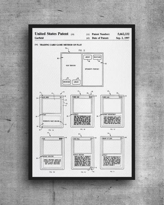 The original Magic The Gathering trading card game from Wizards of the Coast print from US Patent Office. Dungeons and Dragons, fantasy