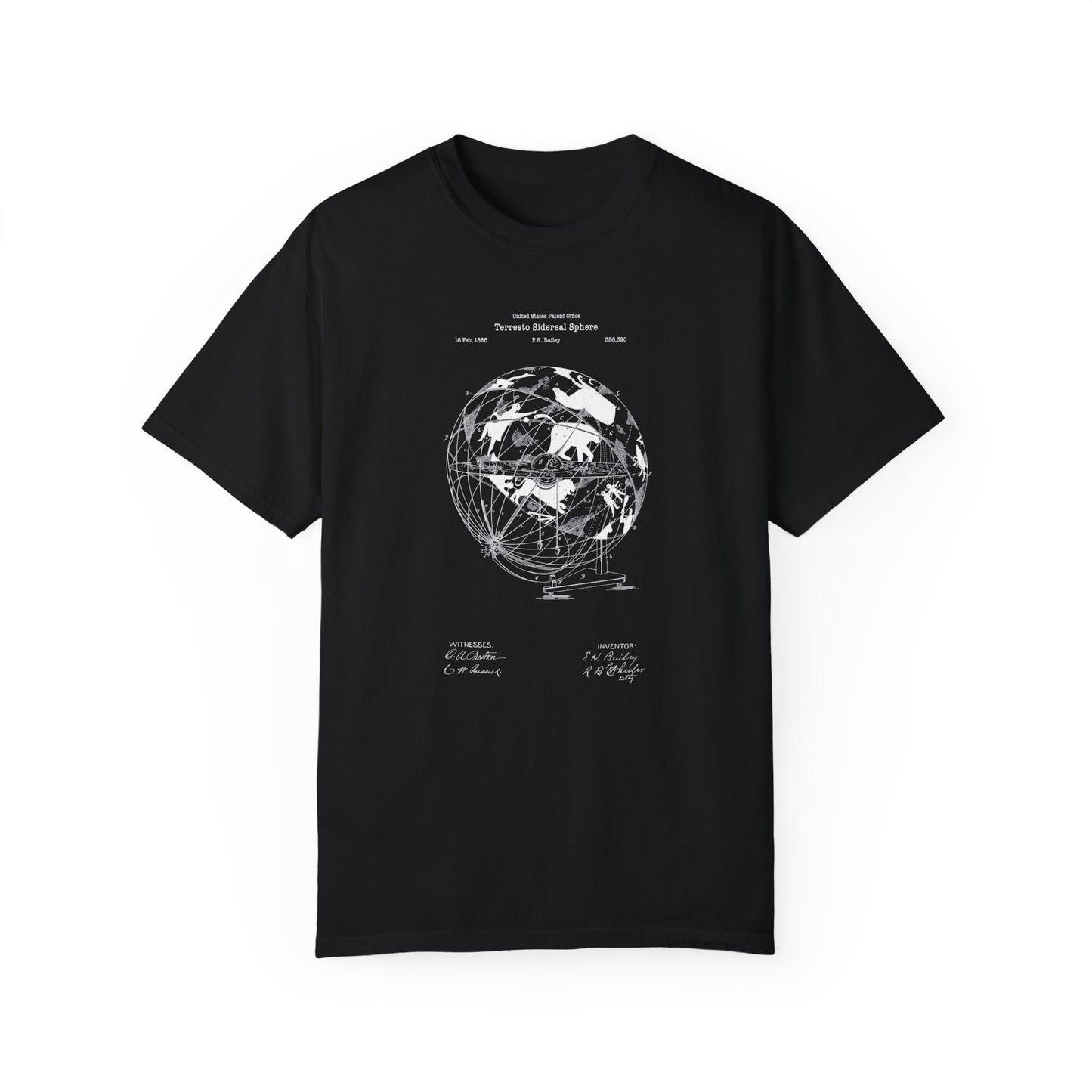 Terresto sidereal sphere design to study astronomy T shirt from the US Patent Office . Perfect gift for all with interest in space, stars