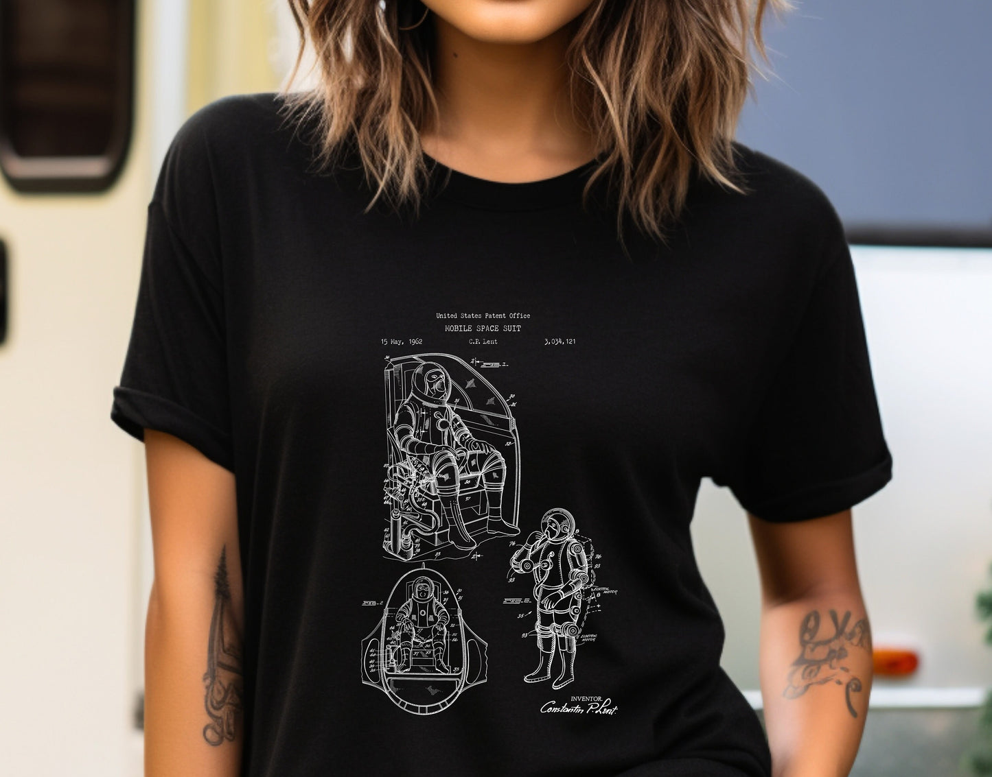 Mobile space suit design T shirt from the US Patent Office . Perfect gift for any with interest in space, aviation, scientist, engineer