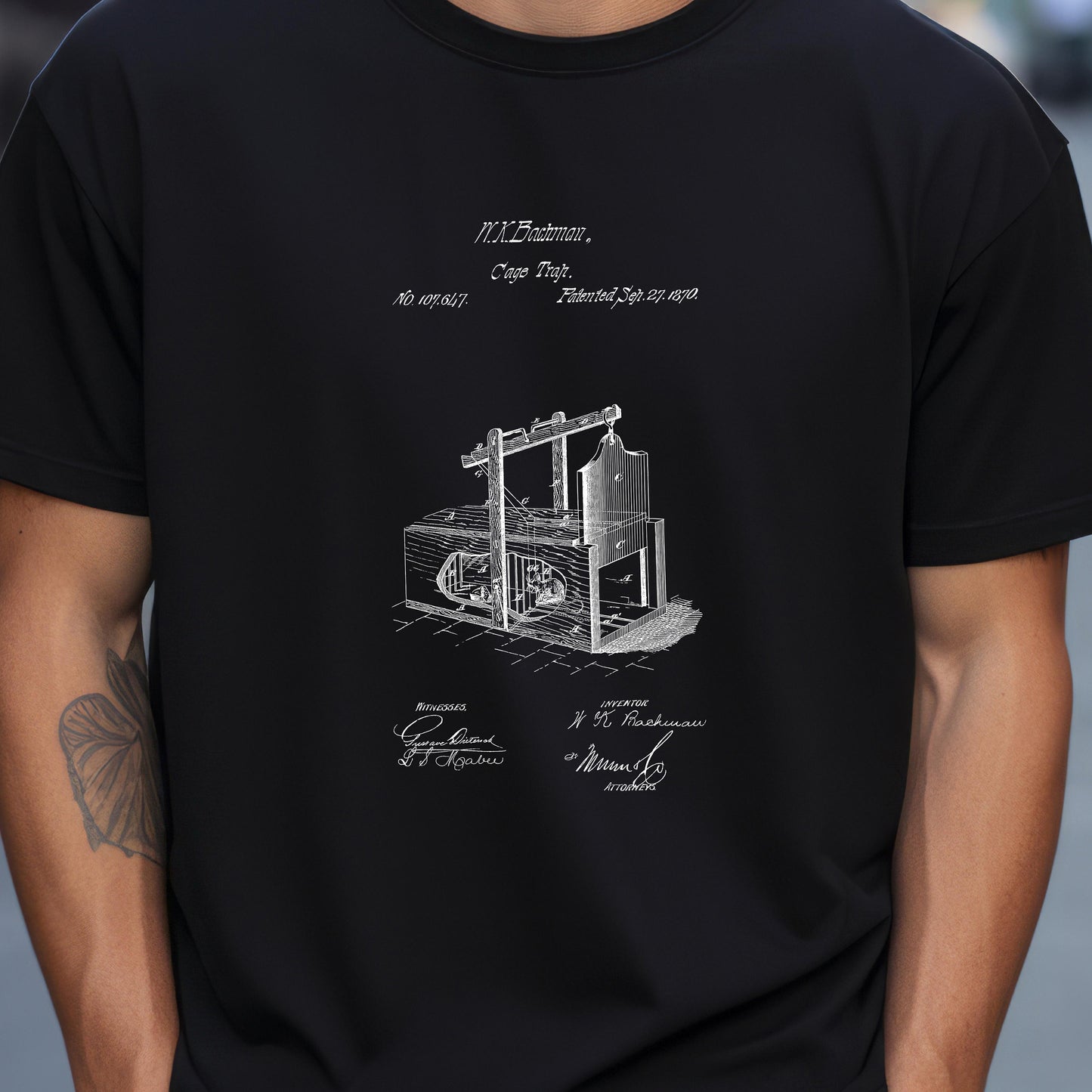 Old mouse trap design from 1870 t shirt from the US Patent Office . Perfect gift for steampunk fans, history buffs, pest control,