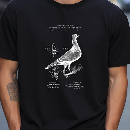 Homing pigeon message carrier from  1896 t shirt from US Patent Office . Perfect gift for pigeon fanciers, keepers, steampunk, birdwatchers