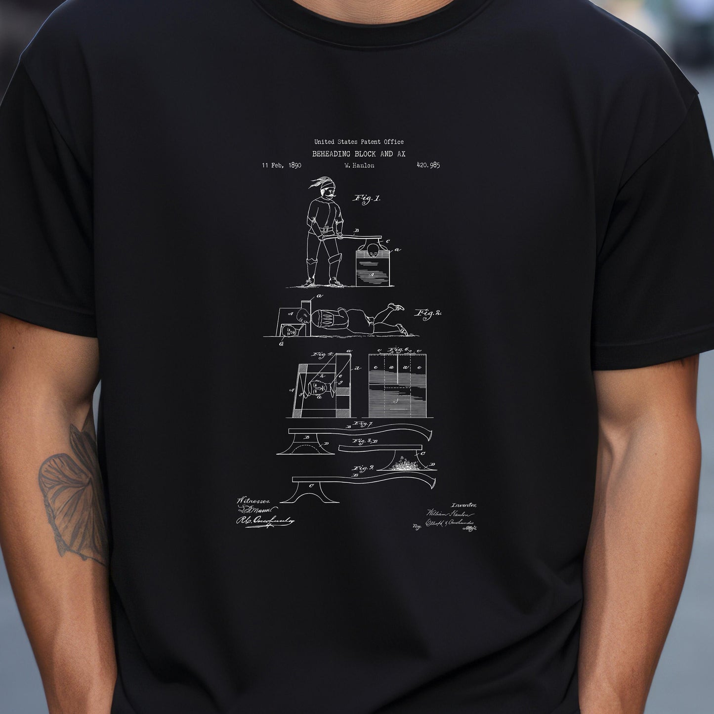 Sinister beheading block design patent from the US Patent Office. Perfect T shirt as gift for steampunk fans, macabre lovers, history