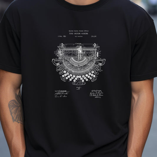 Typewriter design t shirt from the US Patent Office . Perfect gift for office workers, secretaries, writers, authors, journalists,