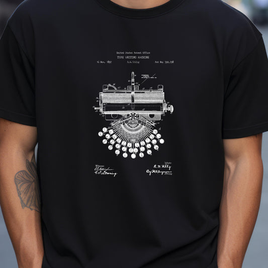 Typewriter design t shirt from the US Patent Office . Perfect gift for office workers, secretaries, writers, authors, journalists,