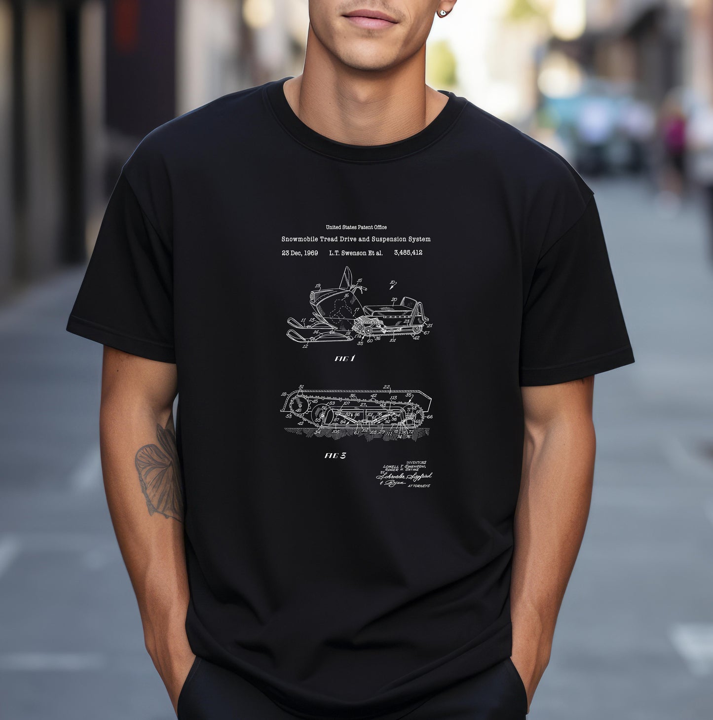 Snowmobile design from US Patent Office. A quality T shirt perfect for winter and snow sports fans and petrolheads, snowmobilers